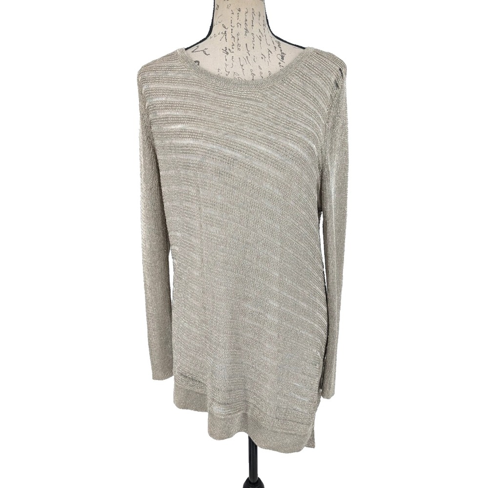 CHICOS Asymetrical Metallic Sweater Size 2 Large Lined Evening Nice